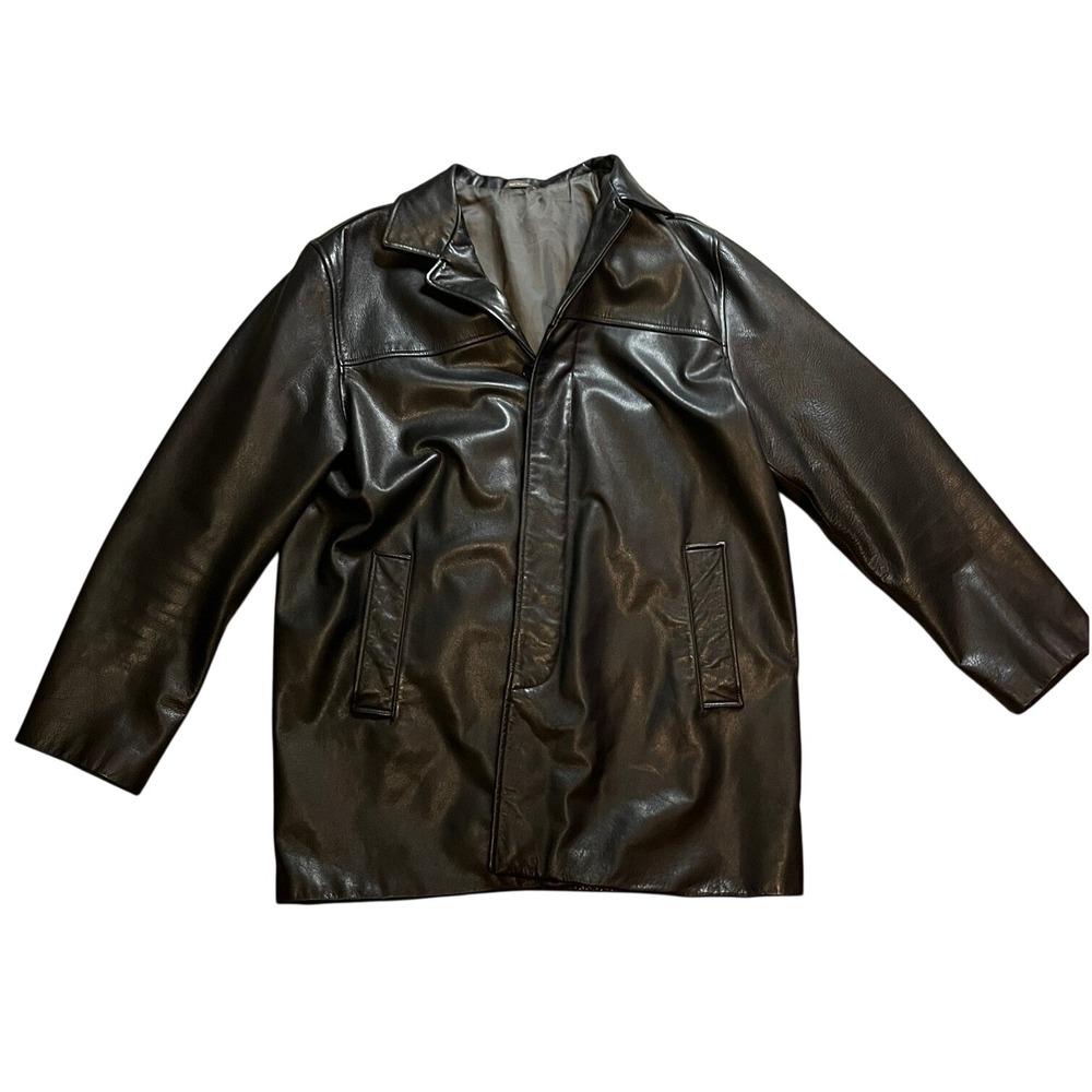 Banana Republic Factory Mens Black Genuine Leather Car Coat Jacket Large
